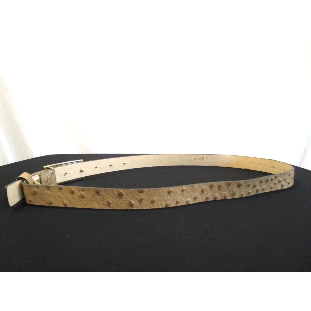 Banana Republic Italy Beige Tan Ostrich Print Leather Gold Buckle Belt Women M